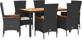 vidaXL Set mobilier de grădină cu perne, 7 piese, negru, poliratan