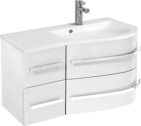 Set dulap baza suspendat si lavoar din compozit dreapta ORiSTO Opal 90 cm alb cu 4 sertare