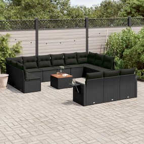 3257133 vidaXL Set mobilier de grădină cu perne, 14 piese, negru, poliratan