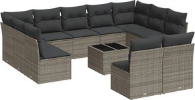 vidaXL Set canapea de grădină cu perne, 12 piese, gri, poliratan