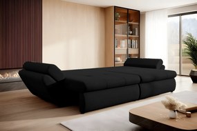 Canapea extensibilă dumonde cu ladă de depozitare si sezut confortabil din spuma high-density, Loana Euphoria Black 300x100 cm