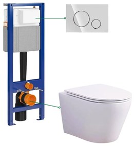 Set vas wc suspendat rimless cu capac soft close Oslo, rezervor incastrat si clapeta crom lucios Cersanit Opti B2
