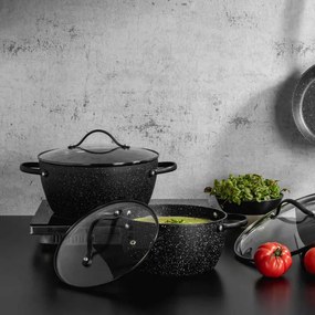 Cratiță Luigi Ferrero Symphony FR-2410, 24x11.5 cm, 4.3 l, Acoperire antiaderentă, Capac din sticlă cu gaură pentru abur, Mânere din oțel cu PVD, Inducție, Marmură neagră