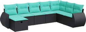 vidaXL Set mobilier de grădină cu perne, 8 piese, negru, poliratan