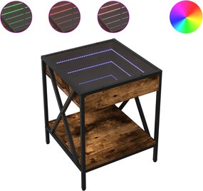 vidaXL Noptieră cu LED infinity, stejar fumuriu, 40x40x49 cm
