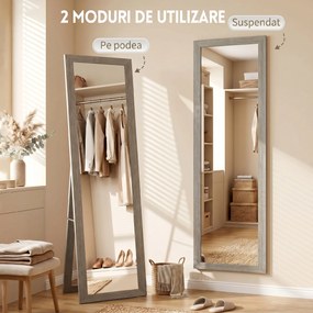 HOMCOM Oglindă Autoportantă Modernă, 37x157 cm, Oglindă de Perete și de Podea în Mărime Naturală cu Ramă din Lemn și Suport, pentru Dormitor, Living și Hol, Gri | Aosom Romania