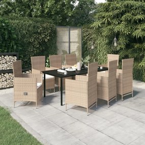 3099442 vidaXL Set mobilier pentru grădină, cu perne, 9 piese, bej