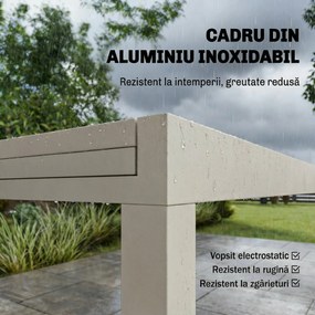 Outsunny Masă Extensibilă din Aluminiu pentru Exterior, Blat din Sticlă Temperată, Crem. | Aosom Romania