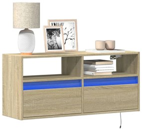vidaXL Comodă TV de perete cu lumini LED, stejar sonoma, 100x31x45 cm