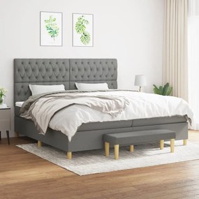 vidaXL Pat box spring cu saltea, gri închis, 200x200 cm, textil