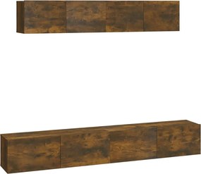 vidaXL Set dulapuri TV, 4 piese, stejar fumuriu, lemn prelucrat