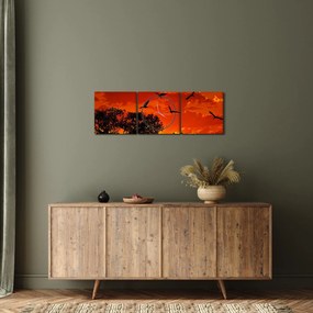 Tablou cu păsări în apus de soare (cu ceas) (90x30 cm)