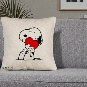 Perna Personalizata Snoopy cu Inima, 40x40 cm, Bej Canapea, Husa Detasabila, Perna Inclusa, BEKZ®