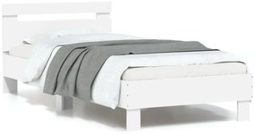vidaXL Cadru de pat cu tăblie și lumini LED, alb, 90x200 cm