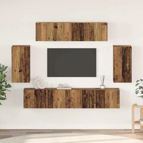 vidaXL Set comodă TV Pe perete cu depozitare cu ușă 6 pcs Lemn vechi Mediu