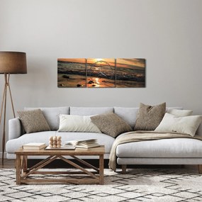 Tablou - Apus de soare, ocean (cu ceas) (90x30 cm)