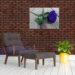 Tablou pe sticlă - Trandafir albastru cu tulpina verde (70x50 cm)