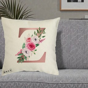 Cadou Personalizat - Perna Personalizata Monograma Rose Gold Litera Z, 40x40 cm, Ecru, Husa Detasabila, Perna Inclusa, BEKZ®