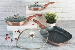 Set 3 tigai marmorate cu capac Rose Gold Berlinger Haus BH 6195