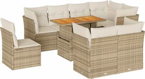 vidaXL Set canapele de grădină, 9 piese, cu perne, bej, poliratan