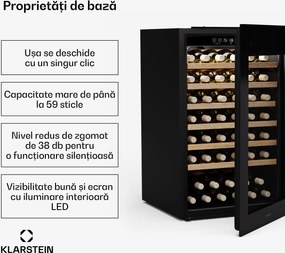 Klarstein Răcitor de vin Rhone 59 Uno, 59 sticle, control LED, împinge pentru a deschide, tăcut