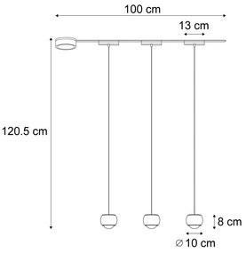 Sistem modern de iluminat pe șine cu 3 pendule negre monofazate - Magnetic Lance