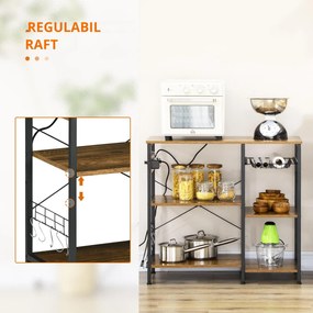 HOMCOM Suport pentru Brutării cu Priză de Curent, Încărcător USB, Suport Cuptor cu Microunde, Rafturi Industriale, Maro | Aosom Romania