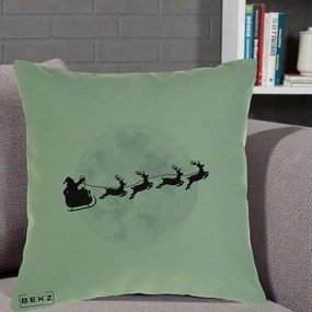 Perna Decorativa Mos Craciun Sanie Luna, 40x40 cm, Verde, Husa Detasabila, Perna Inclusa, BEKZ®