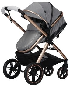 Carucior nou nascuti 2 in 1 NOVOKIDS™ X2000 series, Cu geanta bebe, Cadru Aluminiu Gold, Amortizoare, Roti din cauciuc plin AVE, Landou, Spatar