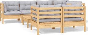 vidaXL Set mobilier de grădină cu perne gri, 8 piese, lemn masiv pin