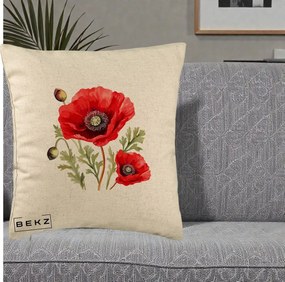 Perna Decorativa Maci Rosii Acuarela, 40x40 cm, Bej, Husa Detasabila, Perna Inclusa, BEKZ®