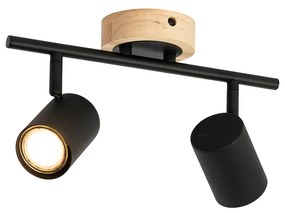 Spotlight modern negru cu lemn inclinabil cu 2 lumini - Jeana