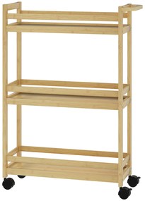 HOMCOM Etagere de depozitare de baie din bambus la 3 nivele cu rotile pentru bucătărie, baie, living - natural | Aosom Romania