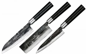 Set 3 Cutite Samura Super 5, universal 16,2 cm, nakiri 16,8 cm, santoku 18,2 mc, otel damasc HRC 61