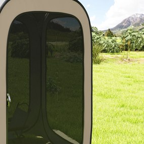Outsunny cort pop-up pentru camping, portabil, protecție UPF50+, laterale cu plasă, sârmă de oțel, Khaki | Aosom Romania