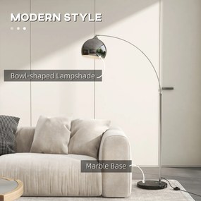 HOMCOM Lampă de podea vintage în arc cu bară ajustabilă, întrerupător de picior, soclu E27, argintiu | Aosom Romania