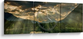Tablou cu lac și soarele translucid (cu ceas) (90x30 cm)