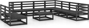 vidaXL Set mobilier de grădină, 10 piese, negru, lemn masiv pin