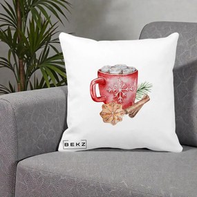 Perna Decorativa Cacao de Iarna cu Biscuit, 40x40 cm, Alba Mata, Husa Detasabila, Perna Inclusa, BEKZ®