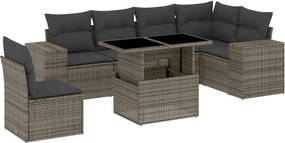 vidaXL Set canapele de grădină, 7 piese, cu perne, gri, poliratan