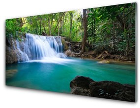 Tablou pe sticla Cascada Lake Forest Natura Albastru Maro Alb Verde