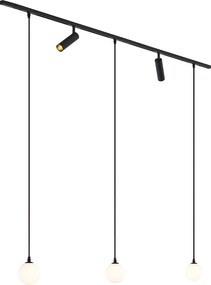 Sistem de iluminat pe șină modern negru cu 2 spoturi și 3 lumini suspendate monofazate - Slimline Uzzy Eira