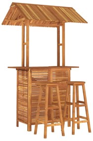 Set mobilier de bar de gradina, 3 piese, lemn masiv de acacia Taburete de bar cu sezut rotund, 3