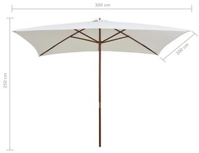 Umbrela de soare cu stalp de lemn, 200 x 300 cm, alb crem Crem