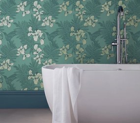 Tapet Hummingbird, Seafoam Teal Luxury Bird, 1838 Wallcoverings, 5.3mp / rola