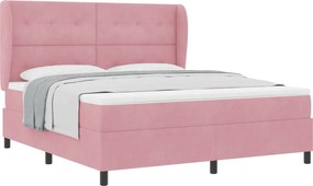 vidaXL Pat cu arcuri cu saltea cu headboard Roz 200 x 180 cm Catifea