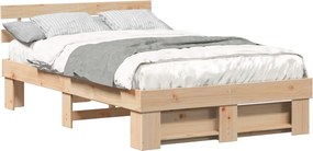 vidaXL Cadru de pat cu headboard Maro 140 x 190 cm Lemn de pin masiv