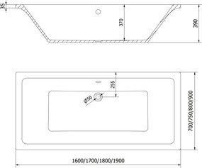 Mexen Cube cadă dreptunghiulară 170 x 80 cm, albă - 55051708000