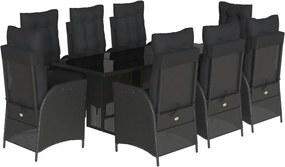 vidaXL Set mobilier de grădină cu perne, 9 piese, negru, poliratan