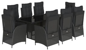 3213116 vidaXL Set mobilier de grădină cu perne, 9 piese, negru, poliratan